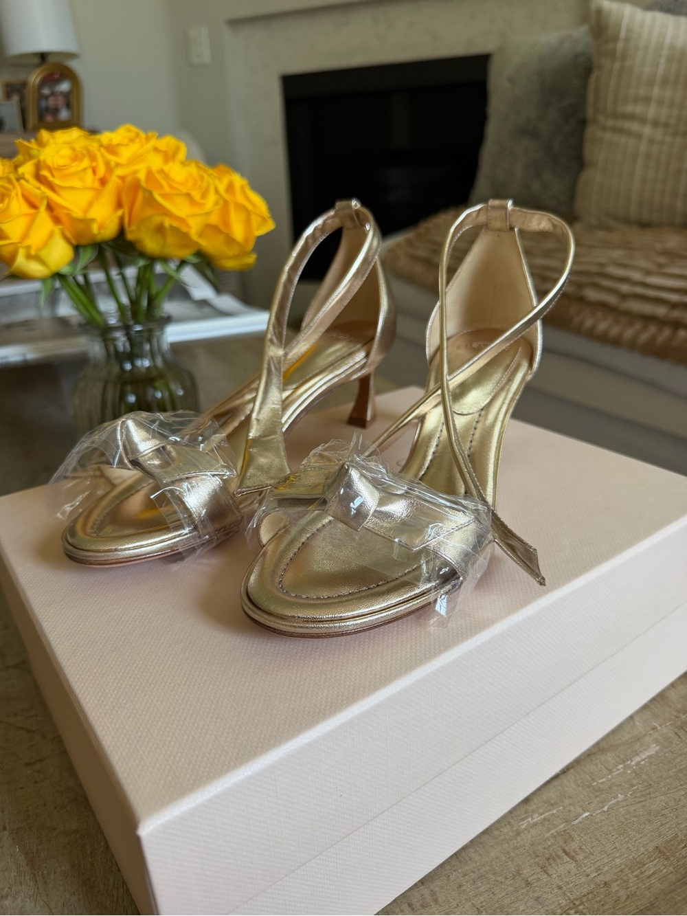Gold Strappy High Heel Sandals - Women's Elegant Evening Shoes